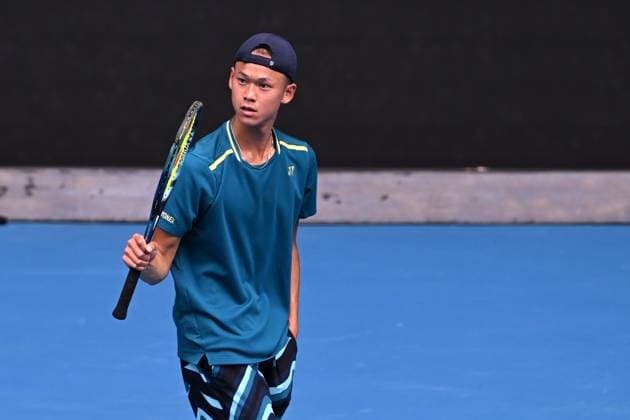 TENNIS AUSTRALIAN OPEN, Rei Sakamoto of Japan reacts during the junior boys singles final against Jan Kumstat of Czech Republic on Day 14 of the 2024 Australian Open at Melbourne Park in Melbourne, Saturday, January 27, 2024. ( NO ARCHIVING, EDITORIAL USE ONLY, NO USE IN BOOKS WITHOUT CONSENT MELBOURNE VICTORIA AUSTRALIA  Copyright: xJOELxCARRETTx 20240127001894172541