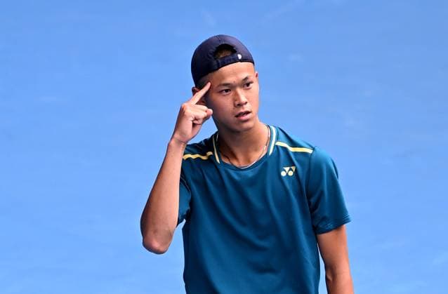 TENNIS AUSTRALIAN OPEN, Rei Sakamoto of Japan reacts during the junior boys singles final against Jan Kumstat of Czech Republic on Day 14 of the 2024 Australian Open at Melbourne Park in Melbourne, Saturday, January 27, 2024. ( NO ARCHIVING, EDITORIAL USE ONLY, NO USE IN BOOKS WITHOUT CONSENT MELBOURNE VICTORIA AUSTRALIA  Copyright: xJOELxCARRETTx 20240127001894174247