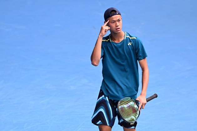 TENNIS AUSTRALIAN OPEN, Rei Sakamoto of Japan reacts during the junior boys singles final against Jan Kumstat of Czech Republic on Day 14 of the 2024 Australian Open at Melbourne Park in Melbourne, Saturday, January 27, 2024. ( NO ARCHIVING, EDITORIAL USE ONLY, NO USE IN BOOKS WITHOUT CONSENT MELBOURNE VICTORIA AUSTRALIA  Copyright: xJOELxCARRETTx 20240127001894174414