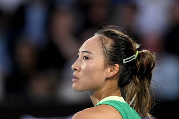 TENNIS AUSTRALIAN OPEN, Qinwen Zheng of China during her Women?s Singles Final against Aryna Sabalenka of Belarus on Rod Laver Arena on Day 14 of the 2024 Australian Open at Melbourne Park in Melbourne, Saturday, January 27, 2024. ( NO ARCHIVING, EDITORIAL USE ONLY, NO USE IN BOOKS WITHOUT CONSENT MELBOURNE VICTORIA AUSTRALIA  Copyright: xJOELxCARRETTx 20240127001894219991