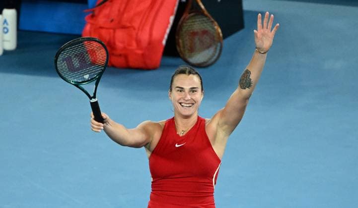 TENNIS AUSTRALIAN OPEN, Aryna Sabalenka of Belarus reacts after winning the Women?s Singles Final against Qinwen Zheng of China on Rod Laver Arena on Day 14 of the 2024 Australian Open at Melbourne Park in Melbourne, Thursday, January 25, 2024. ( NO ARCHIVING, EDITORIAL USE ONLY, NO USE IN BOOKS WITHOUT CONSENT MELBOURNE VICTORIA AUSTRALIA  Copyright: xJAMESxROSSx 20240127001894229625