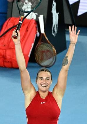 TENNIS AUSTRALIAN OPEN, Aryna Sabalenka of Belarus reacts after winning the Women?s Singles Final against Qinwen Zheng of China on Rod Laver Arena on Day 14 of the 2024 Australian Open at Melbourne Park in Melbourne, Thursday, January 25, 2024. ( NO ARCHIVING, EDITORIAL USE ONLY, NO USE IN BOOKS WITHOUT CONSENT MELBOURNE VICTORIA AUSTRALIA  Copyright: xJAMESxROSSx 20240127001894229964