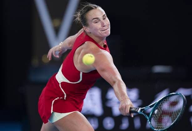 (240127) -- MELBOURNE, Jan. 27, 2024 -- Aryna Sabalenka of Belarus hits a return during the women s singles final against Zheng Qinwen of China at Australian Open tennis tournament in Melbourne, Australia, Jan. 27, 2024. ) (SP)AUSTRALIA-MELBOURNE-TENNIS-AUSTRALIAN OPEN-FINAL WangxShen 