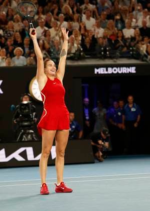 Aryna Sabalenka cheers after the victory,Cheers,Joy,Emotion, Womens Singles, Final, Final, Australian Open 2024, Melbourne Park, Melbourne, Victoria, Australia Copyright: xJuergenxHasenkopfx