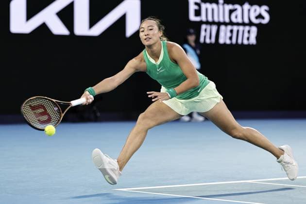Tennis: Australian Open Zheng Qinwen of China plays against Belarusian Aryna Sabalenka in the women s singles final at the Australian Open tennis tournament in Melbourne on Jan. 27, 2024.  A14AA0002385553P