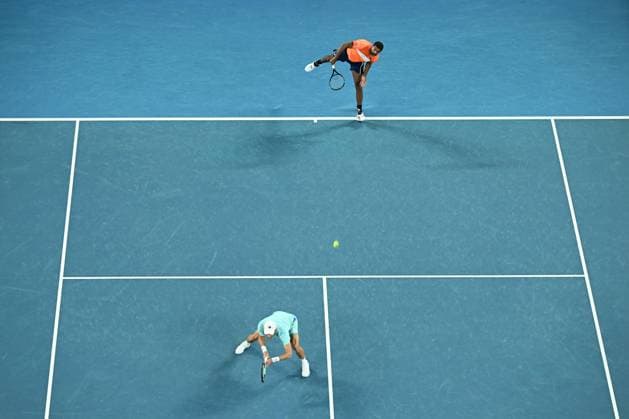 TENNIS AUSTRALIAN OPEN, Matthew Ebden (bottom) of Australia and Rohan Bopanna (top) of India in action during their Men?s Doubles final against Simone Bolelli and Andrea Vavassori of Italy on Rod Laver Arena on Day 14 of the 2024 Australian Open at Melbourne Park in Melbourne, Thursday, January 25, 2024. ( NO ARCHIVING, EDITORIAL USE ONLY, NO USE IN BOOKS WITHOUT CONSENT MELBOURNE VICTORIA AUSTRALIA  Copyright: xJAMESxROSSx 20240127001894252188