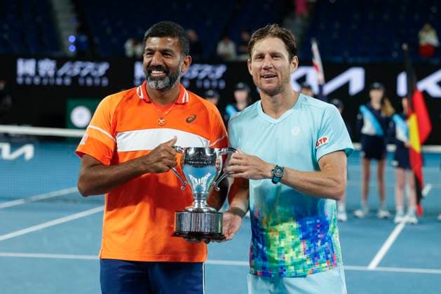 Rohan Bopanna and Matthew Ebden, Award Ceremony, Presentation, Mens DoublesAustralian Open 2024, Melbourne Park, Melbourne, Victoria, Australia Copyright: xJuergenxHasenkopfx