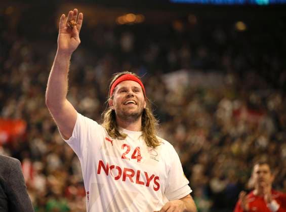 Photo Cheering after the final whistle by the players of Team Denmark , here Mikkel Hansen European Handball Championship, semi-final in Cologne , on Fri 26 01 2024 Germany Denmark 26 29 Claus Bergmann
