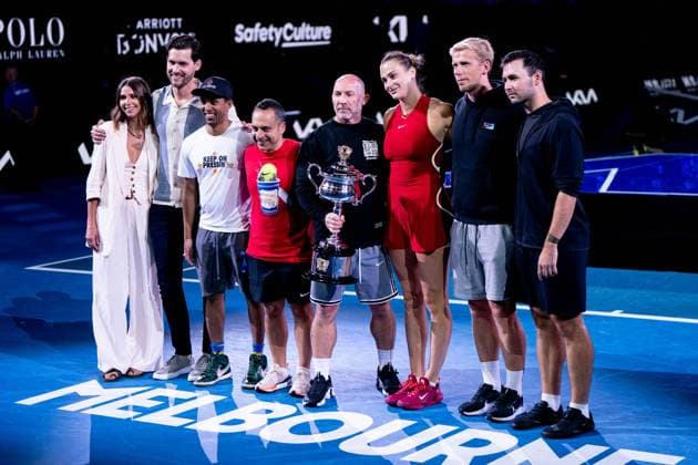 Aryna Sabalenka (RUS) coach, team TENNIS : Open Australie 2024 - Melbourne - 27 01 2024 VirginieBouyer Panoramic 