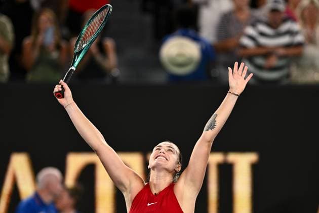 Aryna Sabalenka (BLR) celebrates winning the Women s Singles Final Australian Open, Day Fourteen, Tennis, Melbourne Park, Melbourne, Australia - 27 Jan 2024  Copyright: xJamesxGourley Shutterstockx 14312109aj