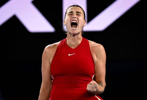 Aryna Sabalenka (BLR) celebrates during the Women s Singles Final Australian Open, Day Fourteen, Tennis, Melbourne Park, Melbourne, Australia - 27 Jan 2024  Copyright: xJamesxGourley Shutterstockx 14312109ab