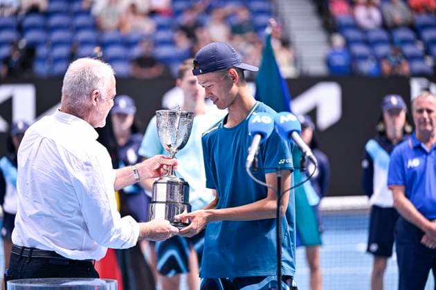 Australian Open - Japan Sakamoto Wins Junior Title Rei Sakamoto of Japan winner of the juniors single s final during the Australian Open AO 2024 Grand Slam tennis tournament on January 26, 2024 at Melbourne Park in Melbourne, Australia. Photo by Victor Joly ABACAPRESS.COM Melbourne Australia  Copyright: xJolyxVictor ABACAx