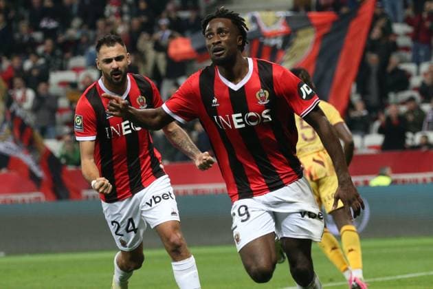 RECORD DATE NOT STATED OGCN METZ Serge Haouzi MAXPPP - Nice Nice le 26 Janvier 2024 au stade de l Allianz Riviera l OgcNice recoit Metz pour le compte de la dix neuvieme journee de Ligue 1 Uber Eats 2024. Le joueur nivßois Guessand manifeste sa joie apres son penalty lors du match OgcNice Metz Nice France  Copyright: xMAXPPPxSergexHaouzix SHZ202401277802 SHZ202401277802