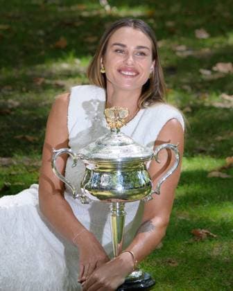 January 28, 2024: ARYNA SABALENKA of Belarus poses with the Daphne Akhurst Memorial Cup at her trophy photo call in Carlton Gardens after winning the WomenÃ¢â‚¬â ¢s Singles Final of the 2024 Australian Open in Melbourne Australia. Cal Media USA - ZUMAc04_ 20240128_faf_c04_006 Copyright: xSydneyxLowx