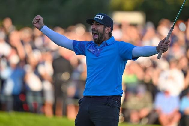 PGA, Golf Herren Golf 2024: Farmers Insurance Open JAN 27 January 27, 2024: Matthieu Pavon reacts after winning on the 18th hole during the final round of the Farmers Insurance Open at Torrey Pines South in San Diego, California. Justin Fine CSM (Credit Image: Justin Fine Cal Media) San Diego Ca USA EDITORIAL USE ONLY Copyright: xx ZUMA-20240127_zma_c04_384.jpg JustinxFinex csmphotothree227809