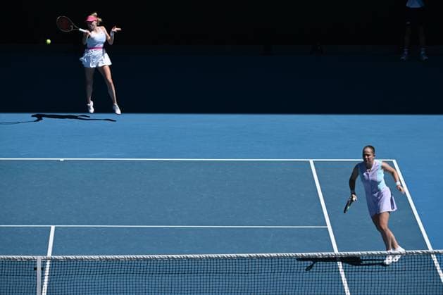 TENNIS AUSTRALIAN OPEN, Lyudmyla Kichenok of Ukraine and Jelena Ostapemko of Latvia in action during the Women?s Doubles final against Su-Wei Hsieh of Chinese Taipei and Elise Mertens of Belgium on Rod Laver Arena on Day 15 of the 2024 Australian Open at Melbourne Park in Melbourne, Thursday, January 25, 2024. ( NO ARCHIVING, EDITORIAL USE ONLY, NO USE IN BOOKS WITHOUT CONSENT MELBOURNE VICTORIA AUSTRALIA  Copyright: xJAMESxROSSx 20240128001894661566