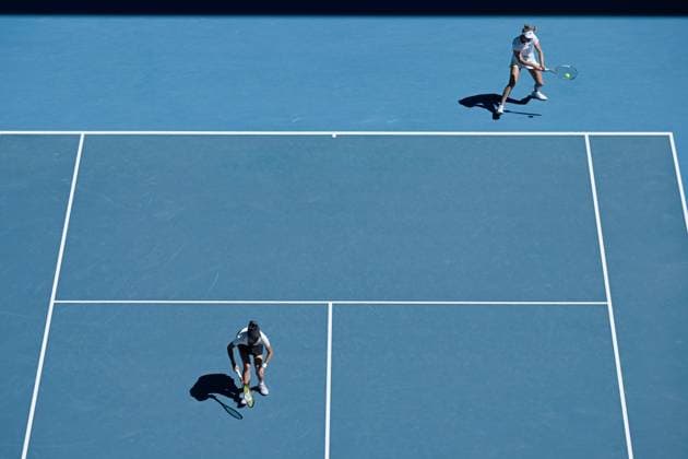 TENNIS AUSTRALIAN OPEN, Su-Wei Hsieh (bottom) of Chinese Taipei and Elise Mertens (top right) of Belgium in action during the Women?s Doubles final against Lyudmyla Kichenok of Ukraine and Jelena Ostapemko of Latvia on Rod Laver Arena on Day 15 of the 2024 Australian Open at Melbourne Park in Melbourne, Thursday, January 25, 2024. ( NO ARCHIVING, EDITORIAL USE ONLY, NO USE IN BOOKS WITHOUT CONSENT MELBOURNE VICTORIA AUSTRALIA  Copyright: xJAMESxROSSx 20240128001894664849