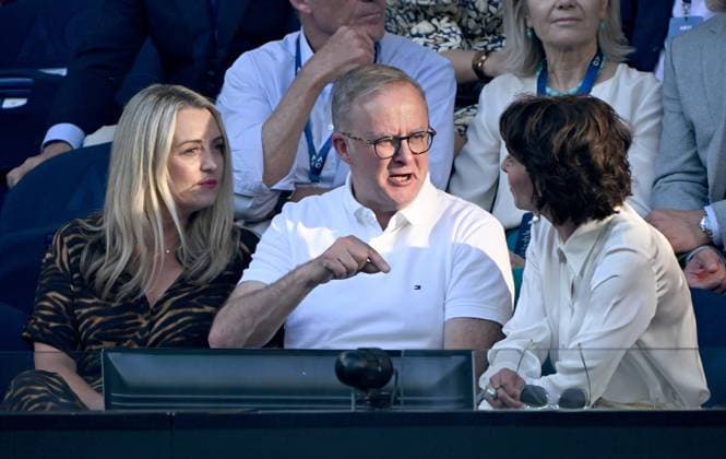 TENNIS AUSTRALIAN OPEN, Australian Prime Minister Anthony Albanese is seen prior to the Men?s Singles final between Jannik Sinner of Italy and Daniil Medvedev of Russia on Rod Laver Arena on Day 15 of the 2024 Australian Open at Melbourne Park in Melbourne, Sunday, January 28, 2024. ( NO ARCHIVING, EDITORIAL USE ONLY, NO USE IN BOOKS WITHOUT CONSENT MELBOURNE VICTORIA AUSTRALIA  Copyright: xJAMESxROSSx 20240128001894701928