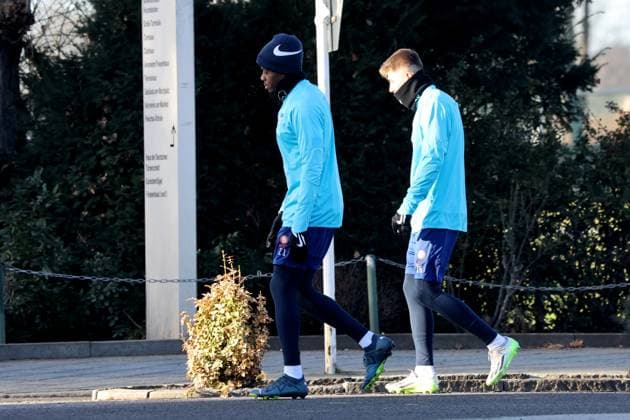 DEU, DFL, 2 FBL Hertha BSC, Training, 28 01 2024, Sportforum, Berlin, DEU, DFL, 2 FBL Hertha BSC, Training, in the picture Anderson Lucoqui Hertha BSC Berlin 21 , Gustav Christensen Hertha BSC Berlin 26 DFL regulations prohibit any use of Photographs as image sequences and or quasi video Foto Juergen Engler nordphoto GmbH nordphotoxGmbHx xEngler nph00076