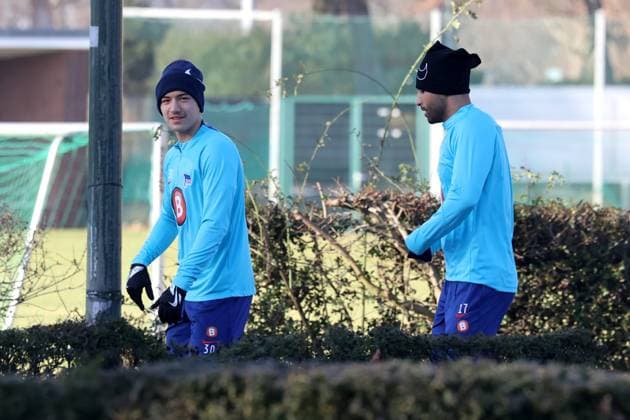 DEU, DFL, 2 FBL Hertha BSC, Training, 28 01 2024, Sportforum, Berlin, DEU, DFL, 2 FBL Hertha BSC, Training, im Bild Ibrahim Maza Hertha BSC Berlin 30 , Nader El Jindaoui Hertha BSC Berlin 17 DFL regulations prohibit any use of Photographs as image sequences and or quasi video Foto Juergen Engler nordphoto GmbH nordphotoxGmbHx xEngler nph00076