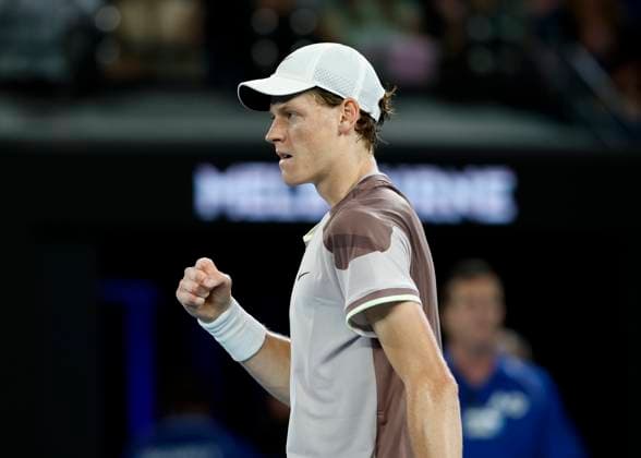 Jannik Sinner ITA makes a fist and cheers, cheers, joy, emotion, final, final match, Australian Open 2024, Melbourne Park, Melbourne, Victoria, Australia Copyright: xJuergenxHasenkopfx