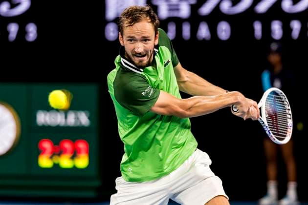 MELBOURNE, VIC - JANUARY 28: Daniil Medvedev of Russia in action during the finals of the 2024 Australian Open on January 28 2024, at Melbourne Park in Melbourne, Australia. (Photo by Jason Heidrich Icon Sportswire) TENNIS: JAN 28 Australian Open EDITORIAL USE ONLY Icon240128211