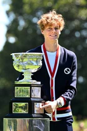 TENNIS AO WINNER PORTRAIT, Jannik Sinner of Italy poses for a photograph with the Norman Brookes Challenge Cup following his win over Daniil Medvedev of Russia in the Men?s Singles Final at the 2024 Australian Open tennis tournament in Melbourne, Monday, January 29, 2024. ( NO ARCHIVING, EDITORIAL USE ONLY, NO USE IN BOOKS WITHOUT CONSENT MELBOURNE VICTORIA AUSTRALIA  Copyright: xJAMESxROSSx 20240129001895052170