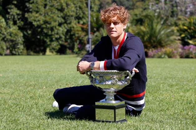 January 29, 2024, Melbourne, Victoria, Australia: Jannik Sinner of Italy poses with the Norman Brookes Challenge Cup after winning the 2024 Australian Open Final, at the Royal Botanic Gardens on January 29, 2024 in Melbourne, AustraliaJannik Sinner of Italy with the Norman Brookes Challenge Cup after winning the 2024 Australian Open Final, at the Royal Botanic Gardens on January 29, 2024 in Melbourne, Australia Melbourne Australia - ZUMAl131 20240129_zsp_l131_001 Copyright: xCiroxDexLucax