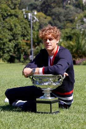 2024 Australian Open Mens Champion Media Opportunity Jannik Sinner of Italy is posing with the Norman Brookes Challenge Cup after winning the 2024 Australian Open Final at the Royal Botanic Gardens in Melbourne, Australia, on January 29, 2024. Melbourne Victoria Australia  Copyright: xCiroxDexLucax originalFilename:deluca-2024aust240129_npBRc.jpg