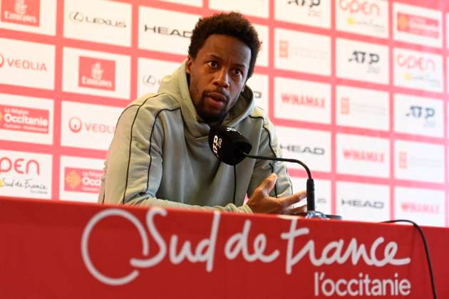 MONTPELLIER, FRANCE - JANUARY 29 : Gael MONFILS (FRA) at the press conference, PK, Pressekonferenz prior to the ATP, Tennis Herren 250 Open Sud de France tournament in Montpellier, France on January 29th, 2024. TENNIS : Open Sud de France ATP 250 - 29 01 2024 ValentinaClaret Panoramic 