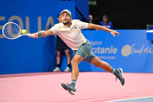 MONTPELLIER, FRANCE - JANUARY 29 : Gregoire BARRERE during the doubles 1st round of the ATP, Tennis Herren 250 Open Sud de France tournament in Montpellier, France on January 29th, 2024. TENNIS : Open Sud de France ATP 250 - 29 01 2024 ValentinaClaret Panoramic 
