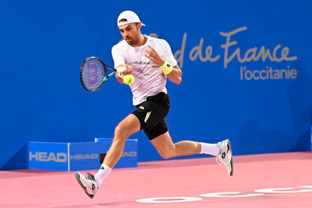 MONTPELLIER, FRANCE - JANUARY 29 : Benjamin BONZI (FRA) during the 1st round of the ATP, Tennis Herren 250 Open Sud de France tournament in Montpellier, France on January 29th, 2024. TENNIS : Open Sud de France ATP 250 - 29 01 2024 ValentinaClaret Panoramic 