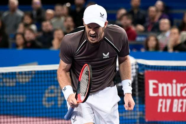 MONTPELLIER, FRANCE - JANUARY 29 : Andy MURRAY (GBR) celebration during the 1st round of the ATP, Tennis Herren 250 Open Sud de France tournament against Benoit PAIRE (FRA) in Montpellier, France on January 29th, 2024 TENNIS : Open Sud de France ATP 250 - 29 01 2024 ValentinaClaret Panoramic 