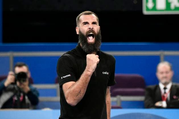 MONTPELLIER, FRANCE - JANUARY 29 : Benoit PAIRE (FRA) celebration during the 1st round of the ATP, Tennis Herren 250 Open Sud de France tournament against Andy MURRAY (GBR) in Montpellier, France on January 29th, 2024. TENNIS : Open Sud de France ATP 250 - 29 01 2024 ValentinaClaret Panoramic 