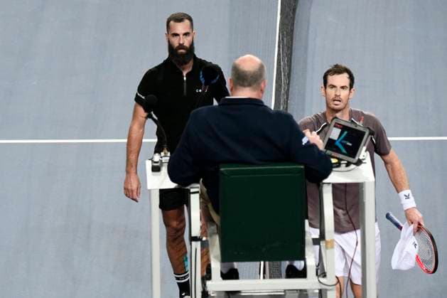 MONTPELLIER, FRANCE - JANUARY 29 : Benoit PAIRE (FRA) wins the 1st round of the ATP, Tennis Herren 250 Open Sud de France tournament against Andy MURRAY (GBR) in Montpellier, France on January 29th, 2024. TENNIS : Open Sud de France ATP 250 - 29 01 2024 ValentinaClaret Panoramic 