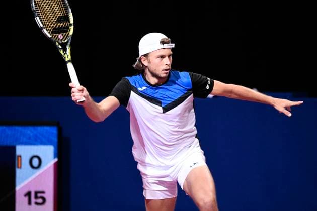 MONTPELLIER, FRANCE - JANUARY 30 : Alexandre MULLER (FRA) during the 1st round of the ATP, Tennis Herren 250 Open Sud de France tournament vs. Antoine ESCOFFIER (FRA) in Montpellier, France on January 30th, 2024. TENNIS : Open Sud de France ATP 250 - 30 01 2024 ValentinaClaret Panoramic 