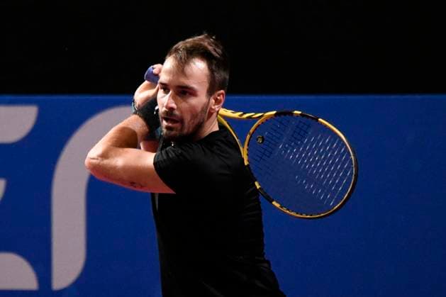 MONTPELLIER, FRANCE - JANUARY 30 : Antoine ESCOFFIER (FRA) during the 1st round of the ATP, Tennis Herren 250 Open Sud de France tournament vs. Alexandre MULLER (FRA) in Montpellier, France on January 30th, 2024. TENNIS : Open Sud de France ATP 250 - 30 01 2024 ValentinaClaret Panoramic 