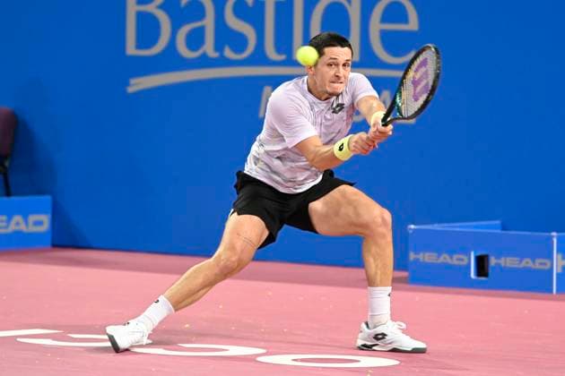 MONTPELLIER, FRANCE - JANUARY 30 : Harold MAYOT (FRA) during the 1st round of the ATP, Tennis Herren 250 Open Sud de France tournament vs. Lucas POUILLE (FRA) in Montpellier, France on January 30th, 2024. TENNIS : Open Sud de France ATP 250 - 30 01 2024 ValentinaClaret Panoramic 