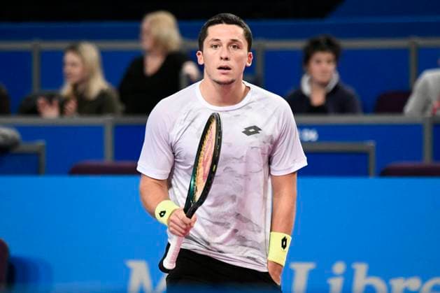 MONTPELLIER, FRANCE - JANUARY 30 : Harold MAYOT (FRA) during the 1st round of the ATP, Tennis Herren 250 Open Sud de France tournament vs. Lucas POUILLE (FRA) in Montpellier, France on January 30th, 2024. TENNIS : Open Sud de France ATP 250 - 30 01 2024 ValentinaClaret Panoramic 