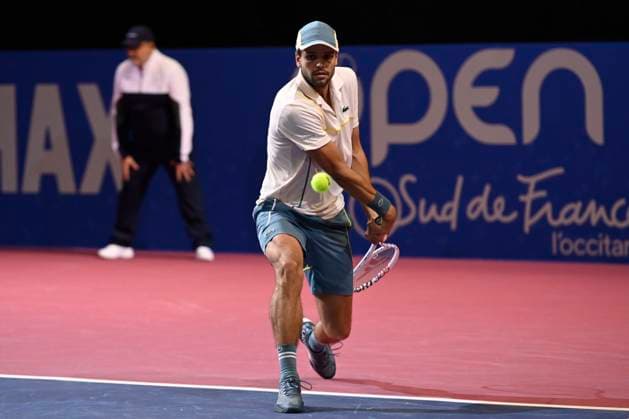 MONTPELLIER, FRANCE - JANUARY 30 : Gregoire BARRERE (FRA) during the 1st round of the ATP, Tennis Herren 250 Open Sud de France tournament vs. Ugo BLANCHET (FRA) in Montpellier, France on January 30th, 2024. TENNIS : Open Sud de France ATP 250 - 30 01 2024 ValentinaClaret Panoramic 