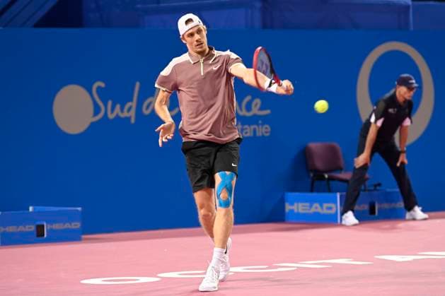 MONTPELLIER, FRANCE - JANUARY 30 : Denis SHAPOVALOV (CAN) during the 1st round of the ATP, Tennis Herren 250 Open Sud de France tournament against Hugo GASTON (FRA) in Montpellier, France on January 30th, 2024. TENNIS : Open Sud de France ATP 250 - 30 01 2024 ValentinaClaret Panoramic 
