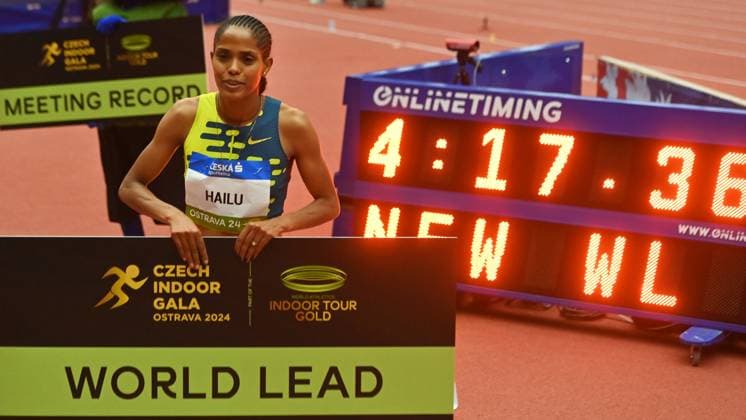 Sport Themen der Woche KW05 Sport Bilder des Tages Freweyni Hailu of Ehiopia, winner of women s one mile run, at the Czech Indoor Gala meet, part of the World Athletics Indoor Tour Gold, in Ostrava, Czech Republic, January 30, 2024. (CTKxPhoto JaroslavxOzana) CTKPhotoP2024013008038  CTKPhotoP2024013008038