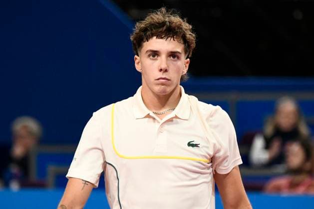 MONTPELLIER, FRANCE - JANUARY 30 : Arthur CAZAUX (FRA) during the 1st round of the ATP, Tennis Herren 250 Open Sud de France tournament vs. Maximilian MARTERER (GBR) in Montpellier, France on January 30th, 2024. TENNIS : Open Sud de France ATP 250 - 30 01 2024 ValentinaClaret Panoramic 
