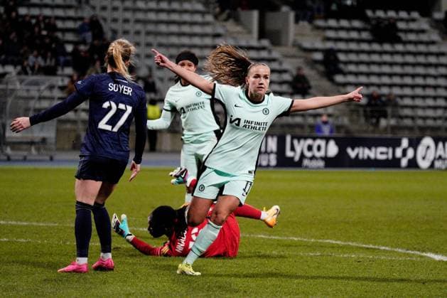 Guro Reiten of Chelsea celebrates after she puts her side 3-0 ahead Paris FC Feminines v Chelsea Women, Football, UEFA Women s Champions League, Group D, Stade Charlety, Paris, France - 30 Jan 2024 EDITORIAL USE ONLY No use with unauthorised audio, video, data, fixture lists, club league logos or live services. Online in-match use limited to 120 images, no video emulation. No use in betting, games or single club league player publications. Copyright: xDavexWinter Shutterstockx 14324140ce