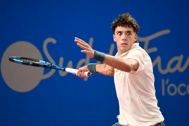 MONTPELLIER, FRANCE - JANUARY 30 : Arthur CAZAUX (FRA) during the 1st round of the ATP, Tennis Herren 250 Open Sud de France tournament vs. Maximilian MARTERER (GBR) in Montpellier, France on January 30th, 2024. TENNIS : Open Sud de France ATP 250 - 30 01 2024 ValentinaClaret Panoramic 