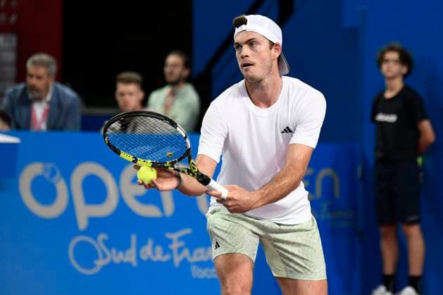 MONTPELLIER, FRANCE - JANUARY 30 : Maximilian MARTERER (GBR) during the 1st round of the ATP, Tennis Herren 250 Open Sud de France tournament vs. Arthur CAZAUX (FRA) in Montpellier, France on January 30th, 2024. TENNIS : Open Sud de France ATP 250 - 30 01 2024 ValentinaClaret Panoramic 