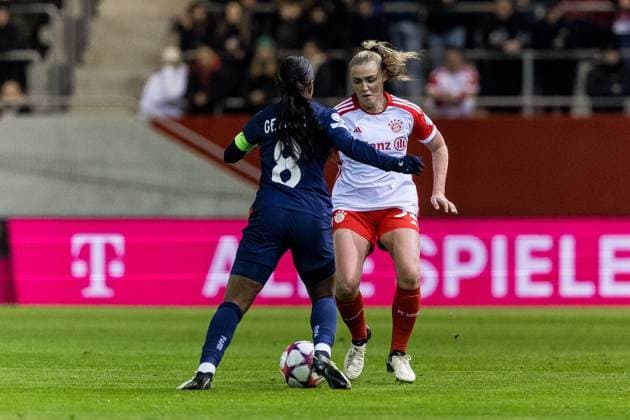 UEFA Womens Champions League FC Bayern Munich Paris Saint Germain 30 01 2024 duel Grace Geyoro Paris Saint Germain, 8 , Georgia Stanway FC Bayern Munich, 31 UEFA Womens Champions League FC Bayern Munich Paris Saint Germain, Munich, FC Bayern Campus on 30 01 2024 Copyright: xBEAUTIFULxSPORTS Wunderlx