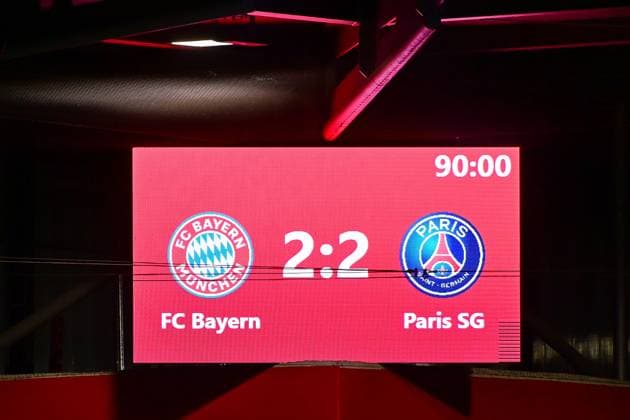 The video wall, scoreboard shows the final result, 30 01 2024, Munich Germany , Football, UEFA Womens Champions League, Group C, FC Bayern Munich Paris Saint Germain xslx