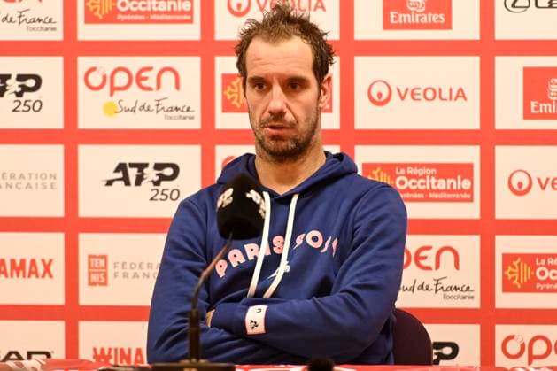 MONTPELLIER, FRANCE - JANUARY 30 : Richard GASQUET (FRA) at the press conference, PK, Pressekonferenz prior to the ATP, Tennis Herren 250 Open Sud de France tournament in Montpellier, France on January 30th, 2024. TENNIS : Open Sud de France ATP 250 - 30 01 2024 ValentinaClaret Panoramic 