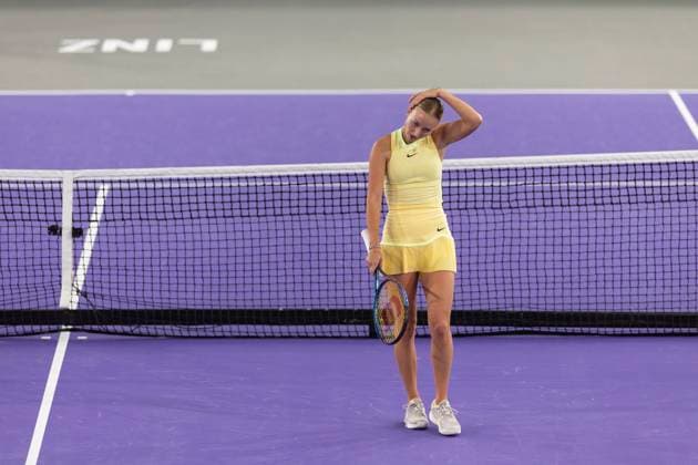 TENNIS - WTA, Tennis Damen Upper Austria Ladies Linz LINZ,AUSTRIA,31.JAN.24 - TENNIS - WTA Tour, Upper Austria Ladies Linz, female conference. Image shows Anastasia Potapova (RUS).  GEPAxpictures xGintarexKarpaviciute